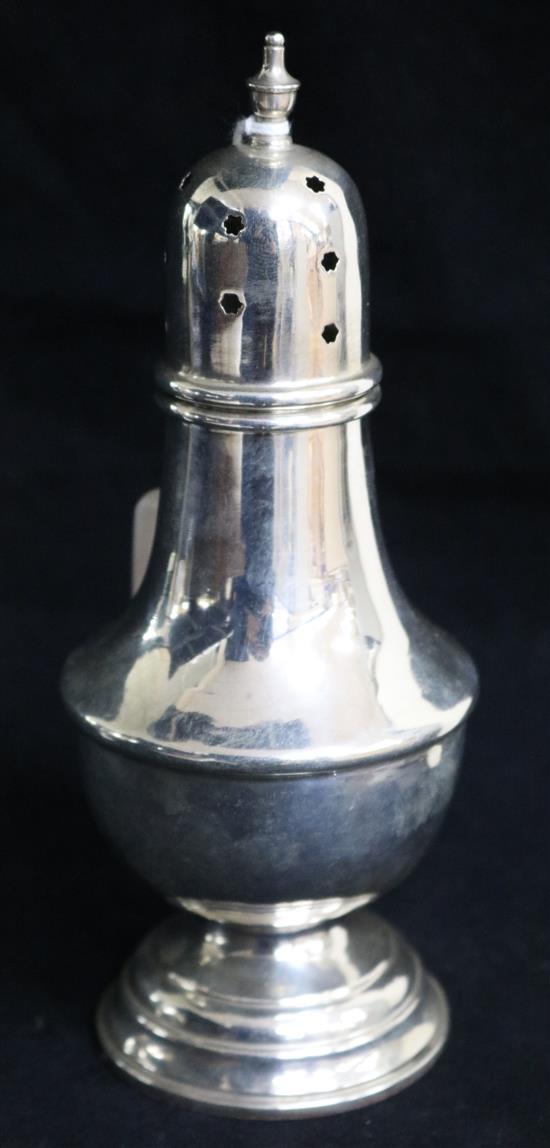 A George V silver baluster sugar caster, Marson & Jones, Birmingham, 1924, 18.7cm.